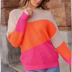 🌻LUMIERE LUMIERE  Color Block Ribbed Chunky Sweater Size Small